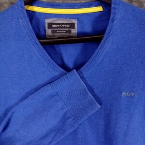 Marc O'Polo Sweater Mens Large Blue Harper V Neck Soft Cotton Knit Pullover